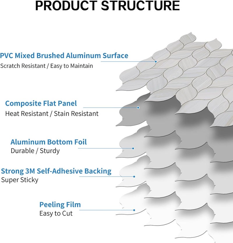 Tilingview 10-Sheet Peel and Stick Backsplash Tile for Kitchen, Self-Adhesive Mosaic Glossy Leaf Stick on Wall Tile with Gaps (Leaf Beige) - Image 4